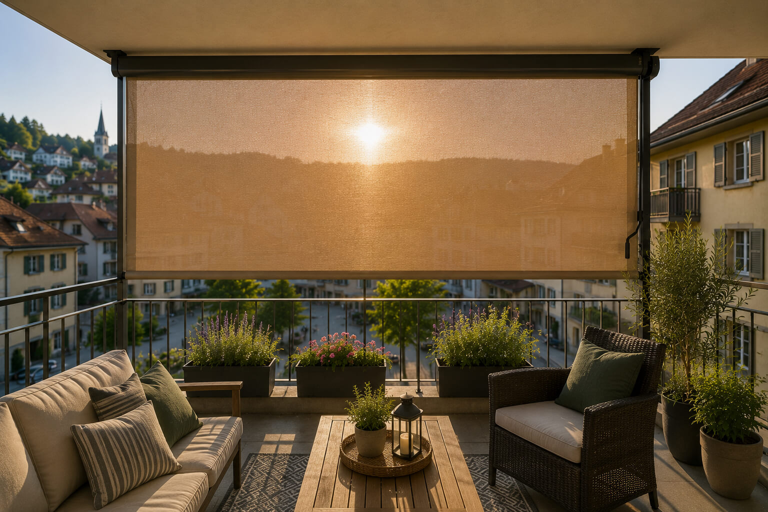 Store anti-chaleur pour balcon avec toile HDPE respirante