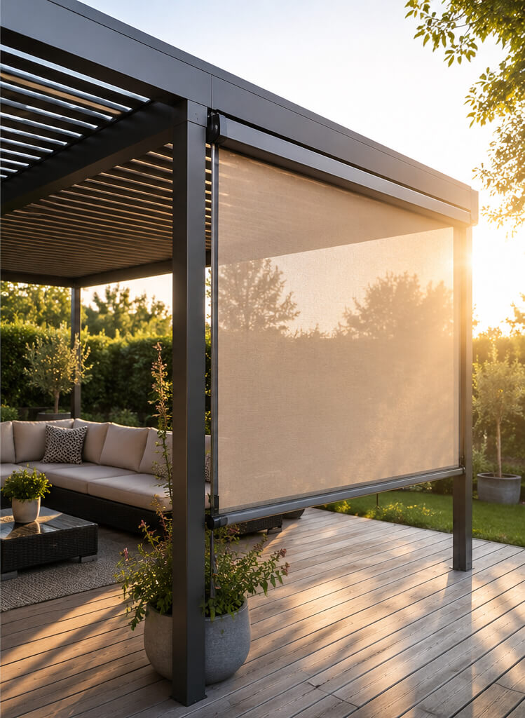 Store anti-chaleur pour pergola avec toile HDPE respirante