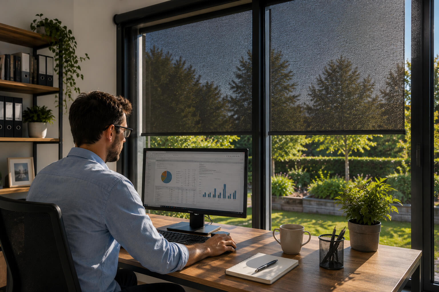 Store extérieur Coolaroo réduisant les reflets dans un bureau